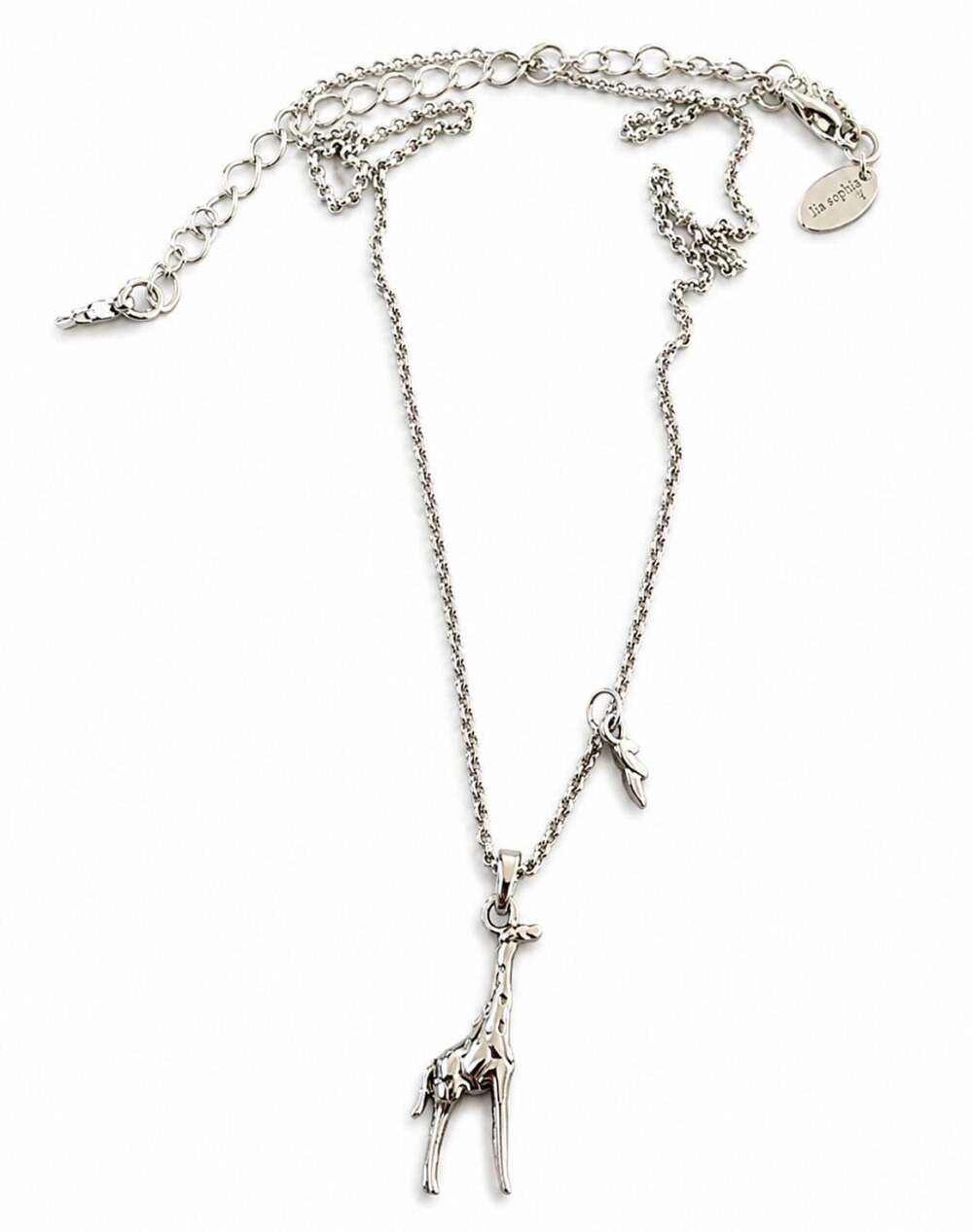 Lia Sophia Lanky Giraffe Pendant Necklace Silver Tone Retired Adjustable